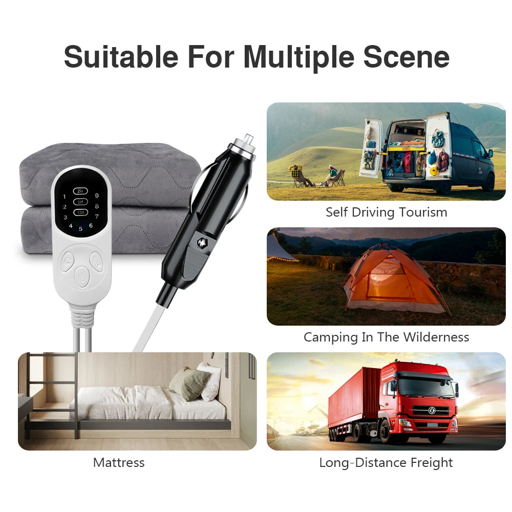 12V Electric Blanket Plush Thicker Heater Heated Mattress Thermostat Travel Heating Mat Winter Body Warmer for RV Suvs Car