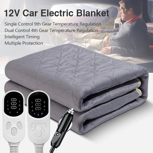 12V Electric Blanket Plush Thicker Heater Heated Mattress Thermostat Travel Heating Mat Winter Body Warmer for RV Suvs Car