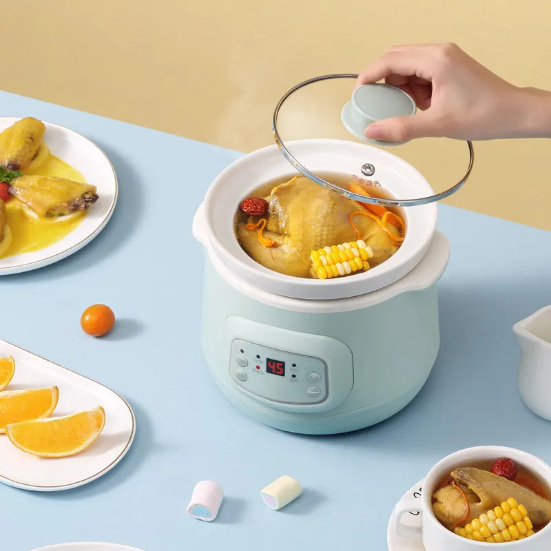 220V 1L Mini Electric Stewing Pot Ceramic Inner Multi Cooker Household Automatic Electric Slow Stewer