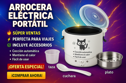 Arrocera eléctrica con diseño profesional y textos en español